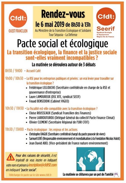 Flyer 6 Mai rencontre pacte social ecologique CFDT